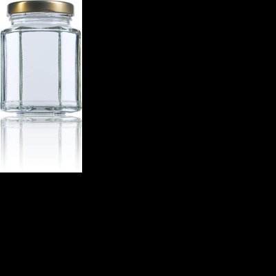 Frasco de vidro hexagonal com tampa dourada