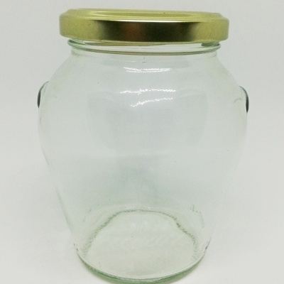 Frasco de vidro com tampa metálica dourada