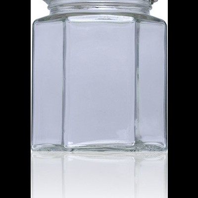 Frasco quadrado em vidro com tampa metálica prateada