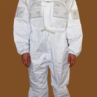 Macacão branco de proteção para apicultura com rede na parte superior e logotipo Apisflanis