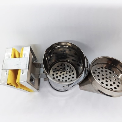 Fumigador de aço inoxidável com saco amarelo para filtros aberto