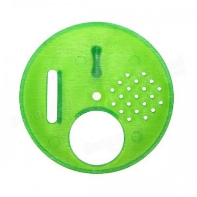 Placa redonda verde transparente em plástico com furos e ranhura