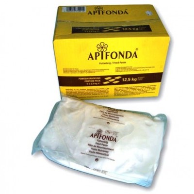 Caixa amarela de papelão da marca APIFONDA com embalagem plástica contendo pasta branca.