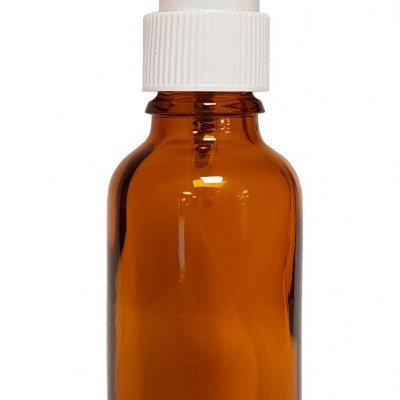 Frasco spray âmbar de vidro com tampa de plástico branca