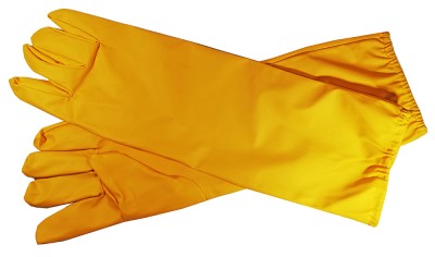 Luvas amarelas de borracha com punhos elásticos