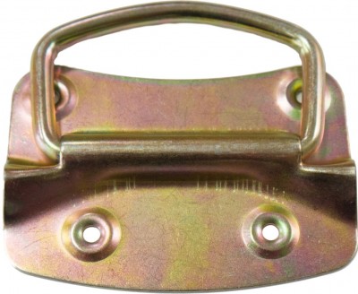 Fecho metálico dourado com alça articulada para fixação