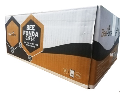 Caixa de produto BEE FONDA extra da BeeHome com texto e indicações de peso