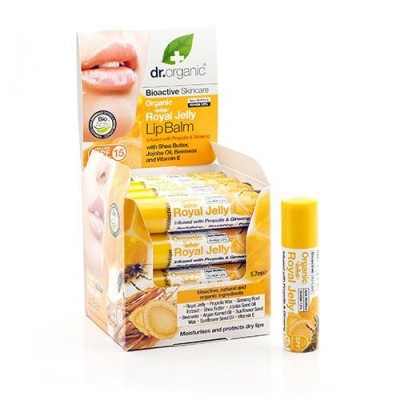Bálsamo labial Dr. Organic Royal Jelly em embalagem amarela