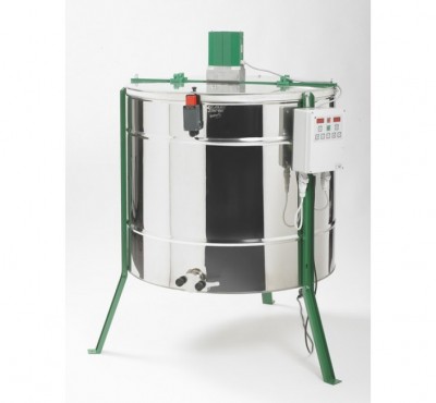 Tanque de aço inoxidável com estrutura verde e painel de controlo branco