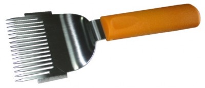 Pente de aço inoxidável com pegador de plástico laranja