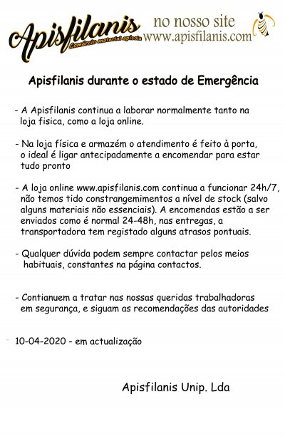 Comunicado Apisfilanis sobre funcionamento durante estado de emergência em fundo branco com logo