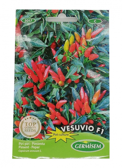 Pacote de sementes Vesuvio F1 com piri-piri vermelho e amarelo da marca Germisem