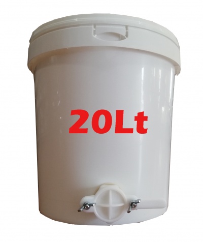 Baldes plásticos brancos com tampa e torneira 20Lt