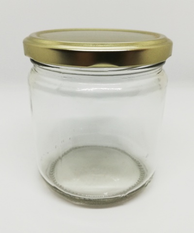 Frasco de vidro com tampa dourada