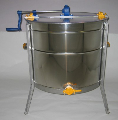 Extrator de mel metálico com alavanca azul e válvula amarela