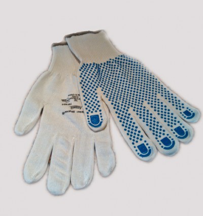 Par de luvas brancas com pontos azuis antiderrapantes