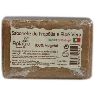 Sabonete de Propólis e Aloé Vera Apiagro 100% Vegetal embalado, com etiquetas em português