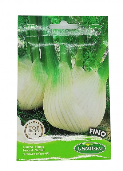 Pacote de sementes de funcho com funchos na imagem, texto e marca GERMISEM.