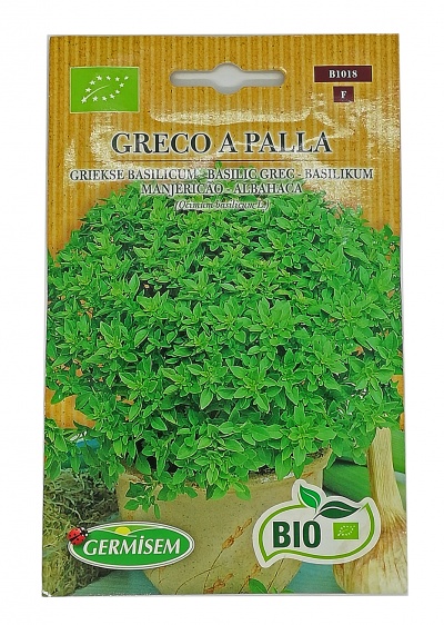 Saco de sementes de manjericão Grego A Palla com selo BIO e logo Germisem