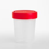 Frasco plástico translúcido com tampa vermelha