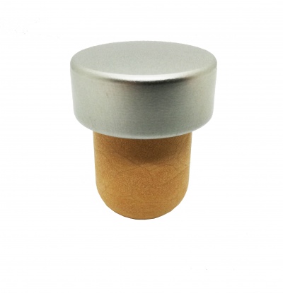 Tampa de garrafa em cortiça com topo metálico prateado