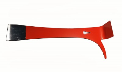 Barra de alavanca metálica vermelha e preta com extremidades distintas.