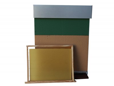 Caixa de apicultura com moldura e cera amarela