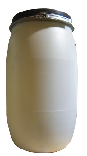 Tambor plástico branco com tampa preta e aro metálico