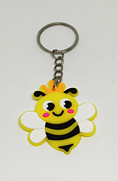Chaveiro abelha amarela com asas brancas e coroa laranja