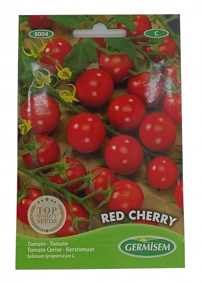 Embalagem de sementes de tomate cherry vermelho da marca Germisem
