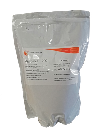 Sacos brancos opacos com rótulos de Microsoja 200