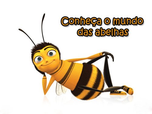 Personagem animada de uma abelha deitada com texto promocional