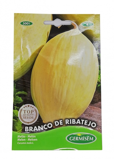 Pacote de sementes de melão branco Branco de Ribatejo da Germisém com imagem de melões