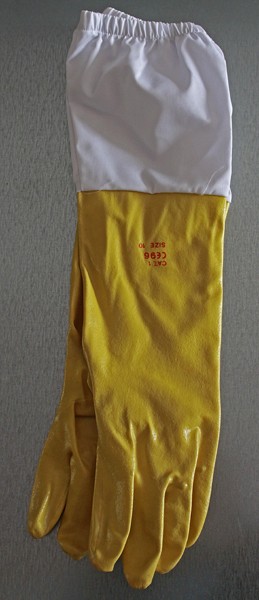 Luvas de proteção amarelas com punho branco texto CUT 1 CG96 SIZE 10