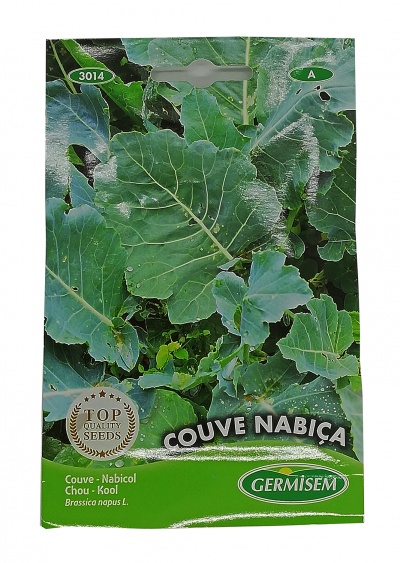 Pacote de sementes de Couve Nabica Germisem com imagem de folhas verdes