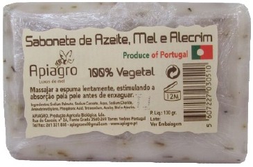 Sabonete Apiagro com azeite, mel e alecrim em embalagem clara