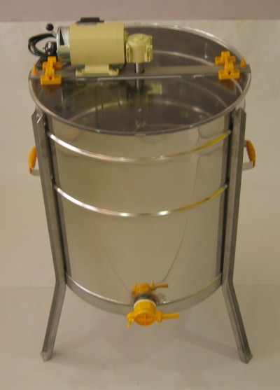 Separador de mel inoxidável com motor elétrico creme e componentes amarelos