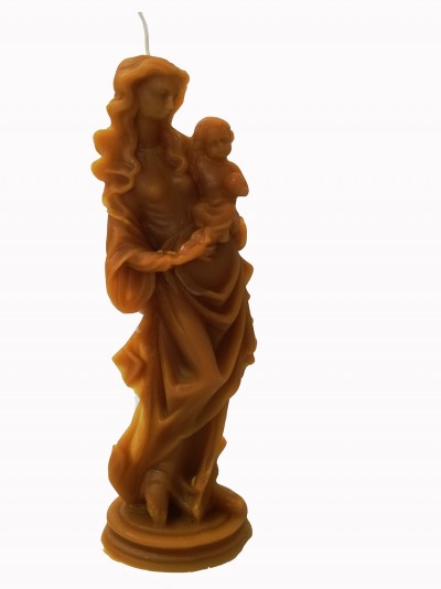 Vela decorativa castanha em forma de mulher com criança ao colo