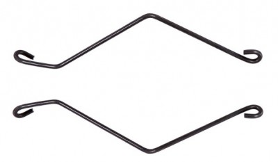 Par de arames metálicos pretos com pontas curvas