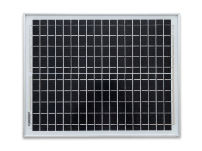 Painel solar retangular com células solares pretas em moldura branca