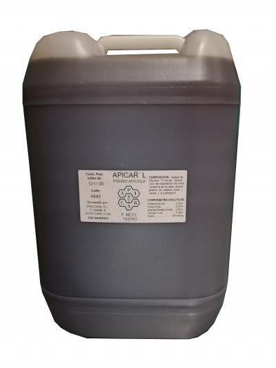 Recipiente grande plástico cinza com etiqueta Apicar L e alça branca