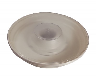 Prato redondo transparente de plástico com relevo circular central