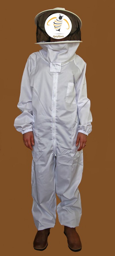 Macacão branco de apicultura com proteção de cabeça e rede preta