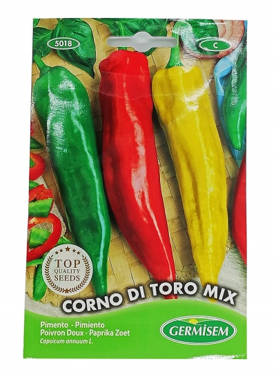 Pacote de sementes de pimento Corno di Toro Mix com pimentos coloridos