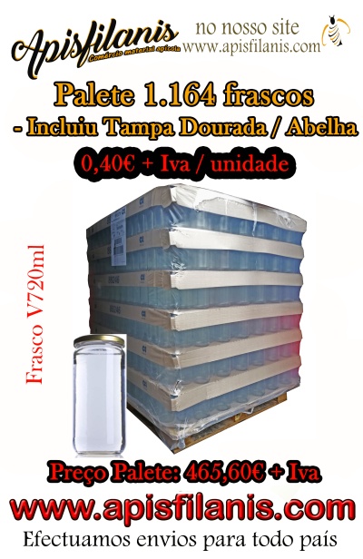 Palete de frascos de vidro 720ml com tampa dourada