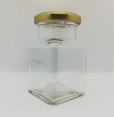 Frasco de vidro quadrado com tampa dourada