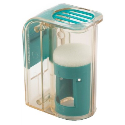 Dispenser plástico translúcido verde com esponja branca no interior