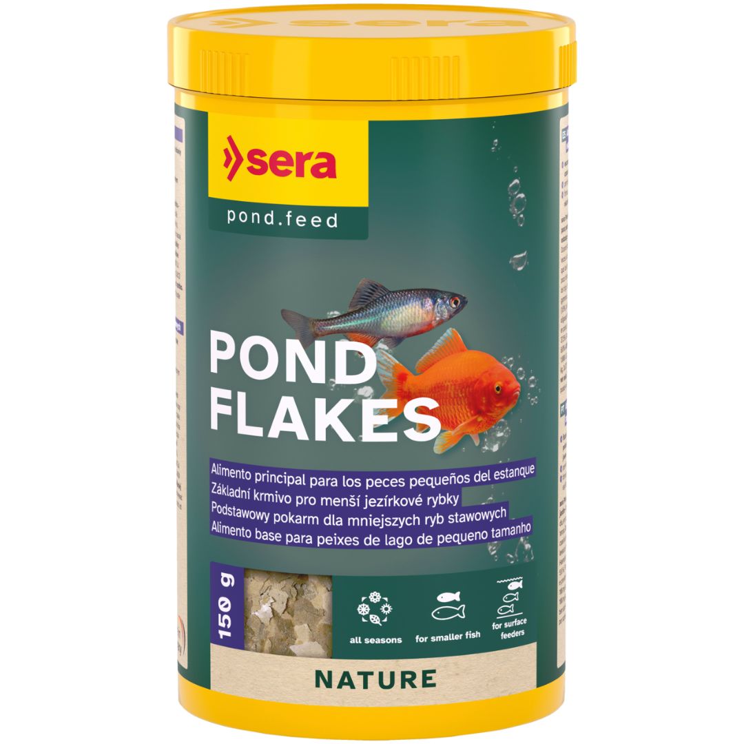 Sera Pond Flakes - Alimento base para peixes de lago Embalagem de alimento para peixes Pond Flakes da marca Sera