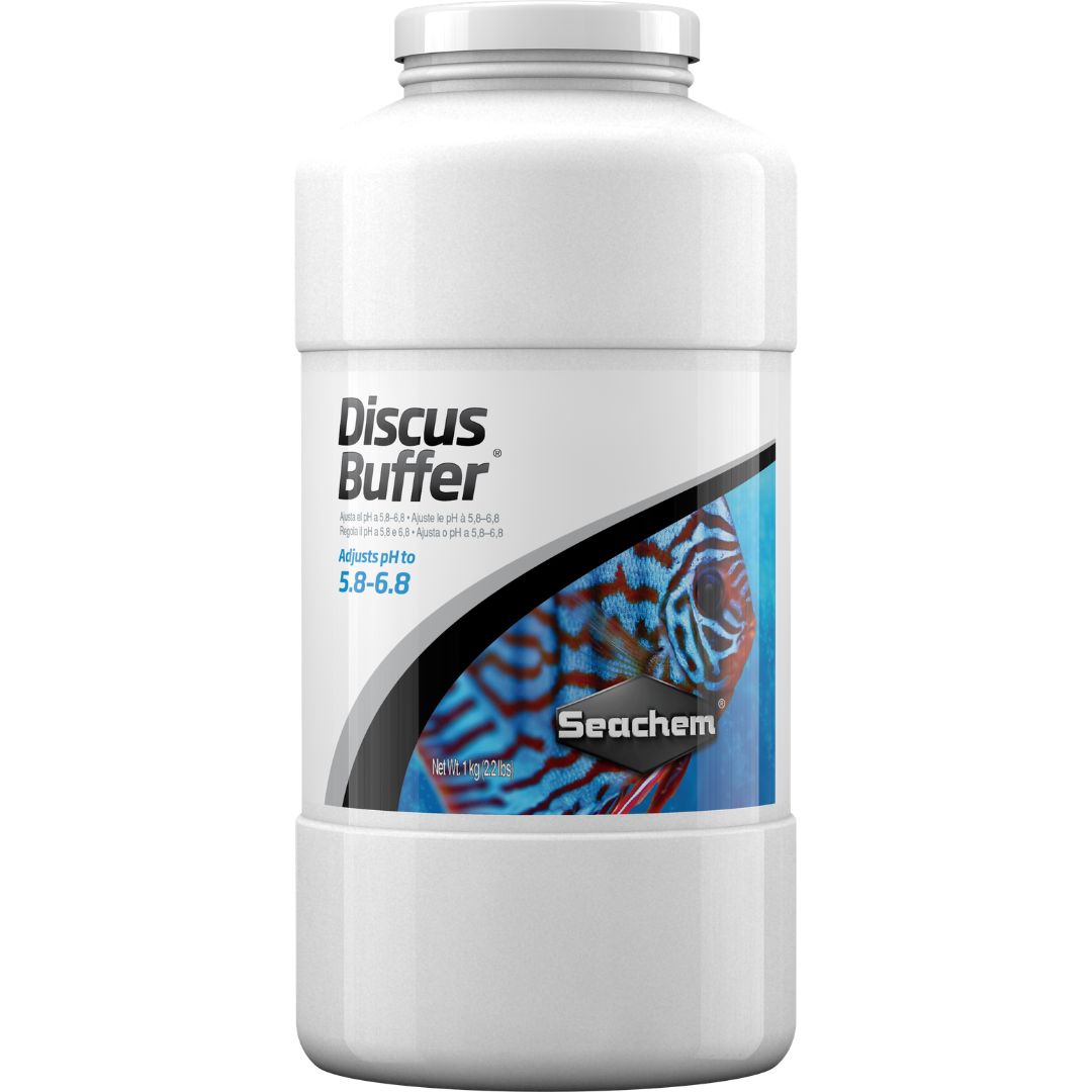 Seachem Discus Buffer - Regulador de pH para aquários com Discos Frasco plástico com rótulo Discus Buffer ajusta pH para 5.8-6.8 da Seachem