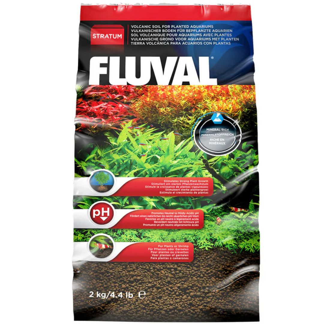 Fluval Stratum - Substrato vulcânico para aquários com plantas ou camarões Saco de substrato vulcânico Fluval Stratum para aquários plantados com plantas vermelhas e verdes